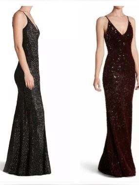 Dress the Population Vanessa Sequin Lined Trumpet Gown Black S Prom Formal Glam